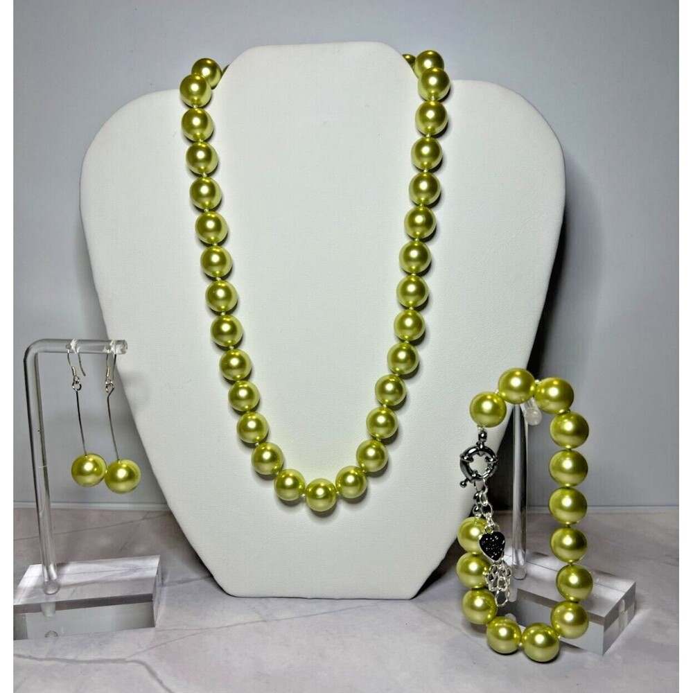 Olive Green South Pacific Shell Pearls Necklace, Bracelet & Earring Set, (0111)